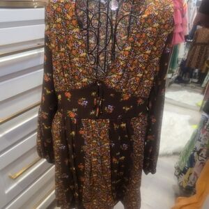 SO Floral Long Sleeve Dress - Brown and Orange